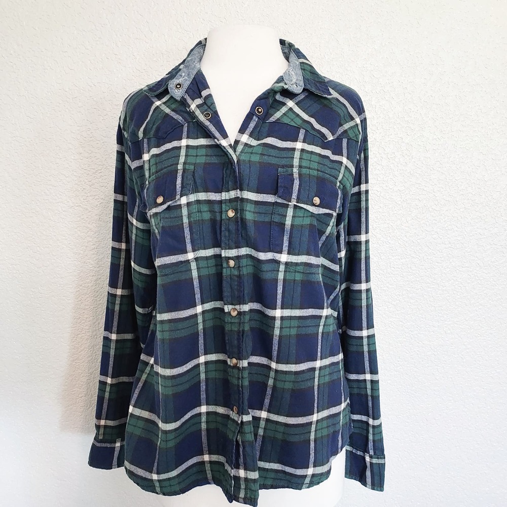 Jach's Girlfriend Blue Plaid Button Down Size Large